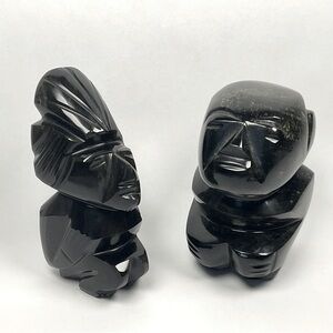 2 Hand-Carved Black Obsidian Stone Figures ✨